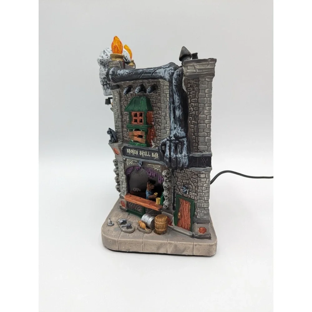 Lemax Spooky Town BROKEN SKULL BAR Halloween Skeleton Bones Lights & Sound